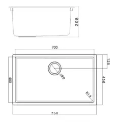 Pia Grande Branca 70x40 cm para Instalação por Baixo, Acima e ao Nível com Tampa Preta Fosca 1208970519