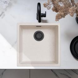 Areia Branca Creme Pia 40x40 cm Embutida, Sobreposta e Nivelada com Tampa Preta Fosca 1208970540