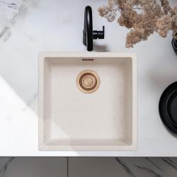Areia Branca Creme Pia 40x40 cm Embutida, Sobrepor e de Encaixe com Válvula de Cobre 1208970543