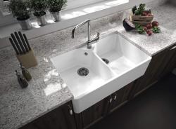 Ausmann Ceramic Mira Pia Cerâmica Dupla Branca - Embutida e Intermediária 793 x 450 mm com furo para torneira e plugue de aço inoxidável 1208970550