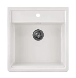 Ausmann Ceramic Panor Shade Pia de Cerâmica Branca Butler - Montagem Inferior e Semi-Encaixe 630 x 597 mm com bancada para torneira e tampa de metal gun 1208970551