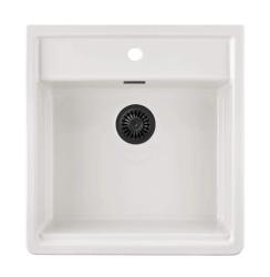 Ausmann Ceramic Panor Shade Pia de Mordomo Cerâmica Branca - Montagem Inferior e Intermediária 630 x 597 mm com bancada para torneira e ralo Preto Fosco 1208970554