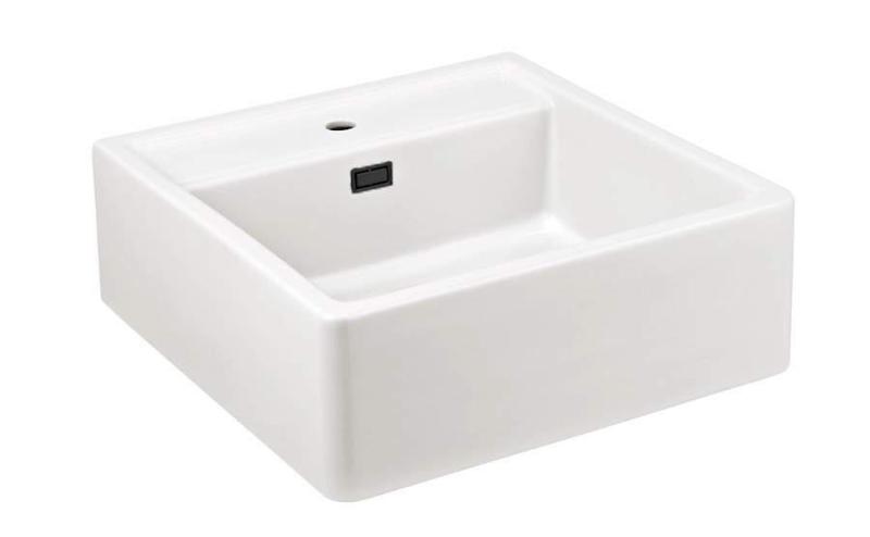 Ausmann Ceramic Panor Shade Pia de cerâmica branca Butler - Submontagem e montagem intermédia 630 x 597 mm com bancada com orifício para torneira e tampão preto mate 1208970554