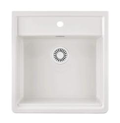 Ausmann Ceramic Panor Shade Pia de Mordomo Cerâmica Branca - Montagem embaixo e embutida 630 x 597 mm com bancada para torneira e tampão branco 1208970556