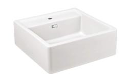 Ausmann Ceramic Panor Shade Pia de Mordomo Cerâmica Branca - Montagem embaixo e embutida 630 x 597 mm com bancada para torneira e tampão branco 1208970556