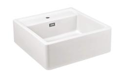 Ausmann Ceramic Panor Shade Pia de Mordomo Cerâmica Branca - Montagem Inferior e Semi-embutida 630 x 597 mm com bancada para torneira e plugue de aço inoxidável 1208970560