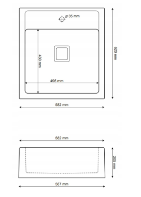 Graniteland Arno Granito Arduin aparência de pedra dura Pia de embutir 582x620mm com plugue quadrado de aço inoxidável 1208970600