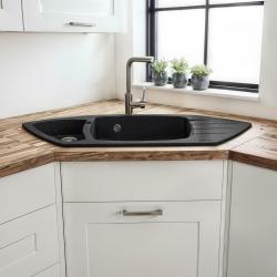 Graniteland Monte Granitos preto ardósia pedra calcária Pia de canto montada 901x538mm com tampa de aço inoxidável 1208970601.