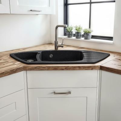 Graniteland Monte Granitos preto ardósia pedra calcária Pia de canto montada 901x538mm com tampa de aço inoxidável 1208970601.