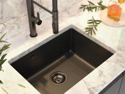 Graniteland Solo Granito preto pedra azul Pia de embutir 42x34 cm com Tampa de Aço Inoxidável 1208970606