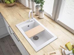 Graniteland Magra Granito Branco Pia de sobrepor 686 x 427 mm com furo para torneira e Plug de Aço Inoxidável 1208970614