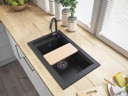 Graniteland Magra Granitos preto ardósia pedra dura Pia de sobrepor 686x427 mm com furo para torneira e Plugue de aço inoxidável 1208970615
