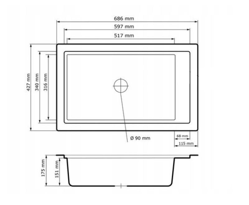 Graniteland Magra Granite black bluestone hardstone Built-in sink 686x427 mm with tap hole bench and Stainless Steel Plug 1208970615