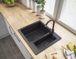 Graniteland Adda Granitos preto Arduin aparência de pedra dura 1.5 Pia de Sobrepor 600x495mm com Válvula de Inox 1208970619