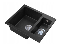 Graniteland Adda Granitos preto Arduin aparência de pedra dura 1.5 Pia de Sobrepor 600x495mm com Válvula de Inox 1208970619