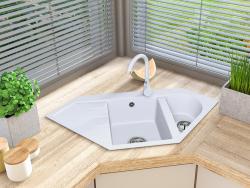 Graniteland Amiata Pia de Canto Branco em Granito 965x496mm com Válvula de Aço Inoxidável 1208970622