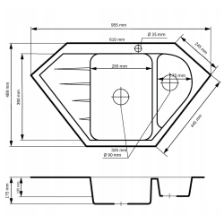 Graniteland Amiata Pia de canto branca em granito para instalação sobre bancada 955 x 489 mm com tampão em aço inoxidável 1208970622