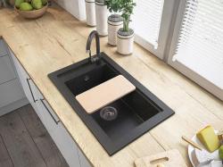 Graniteland Magra Granitos Antracite Ouro Pia de montagem 686 x 427 mm com furo para torneira e Plugue de Aço Inoxidável 1208970623