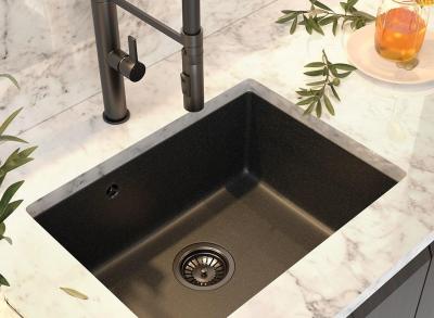 Graniteland Solo Granito preto Ardósia aspeto Pia de embutir 535x400 mm com Tampa de Aço Inoxidável 1208970638.