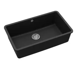 AquaGranite Módulo R19 grande pia de granito preta 76x43 cm para instalação inferior e superior com tampa de aço inoxidável 1208970688