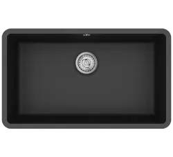 AquaGranite Módulo R19 grande pia de granito preta 76x43 cm para instalação inferior e superior com tampa de aço inoxidável 1208970688