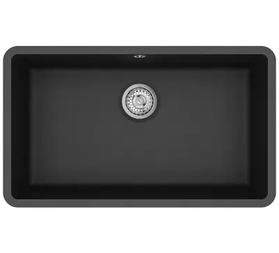 AquaGranite Módulo R19 grande pia de granito preta 76x43 cm para instalação inferior e superior com tampa de aço inoxidável 1208970688