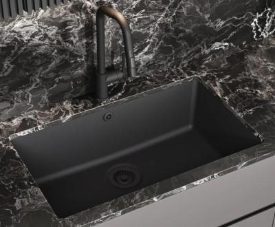 AquaGranite Módulo R19 grande pia de granito preta 76x43 cm para instalação inferior e superior com tampa de aço inoxidável 1208970688