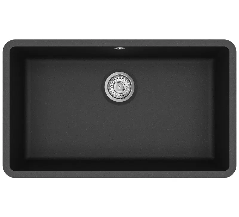 AquaGranite Módulo R19 grande pia de granito preta 76x43 cm para instalação inferior e superior com tampa de aço inoxidável 1208970688