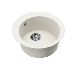AquaGranite Lago Pia redonda de granito branco de sobrepor 505 mm com tampa de aço inoxidável e 1 furo para torneira 1208970689