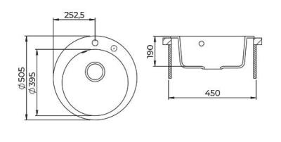 AquaGranite Lago Pia redonda de granito branco de sobrepor 505 mm com tampa de aço inoxidável e 1 furo para torneira 1208970689