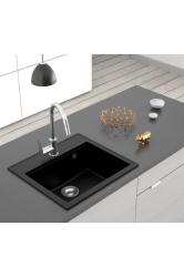 Dura Stretto Pia de Quartzo Preto 56x51 cm com Plug de Aço Inoxidável e Furo para Torneira 1208970690
