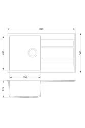 Pia Dura Stretto Quartz Cinza Montagem em Superfície 86x50 cm com Área de Escorrimento e Plugue de Aço Inoxidável Reversível 1208970695