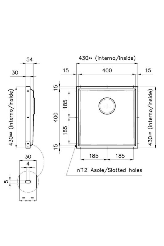 Foster Phantom Base Stainless Steel Base Plate Worktop Sink 40x40cm for Installation in Ceramic, Natural Stone, and Solid Surface, thickness 12mm 1208970719
