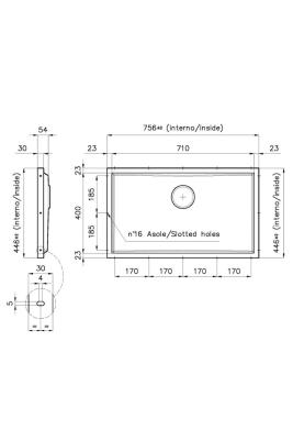 Foster Phantom Base Aço Inoxidável Placa de Fundo Pia de Bancada 71x40cm para Embutir em Cerâmica, Pedra Natural e Superfícies Sólidas Espessura 12mm 1208970721