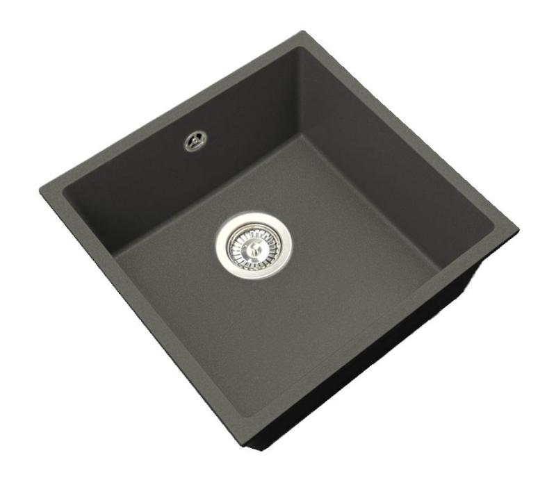 GraniteMy Universal Granito Cinza Escuro, Pia 40x40 cm Montagem Superior, Inferior e de Embutir com Plug de Aço Inoxidável 1208970742