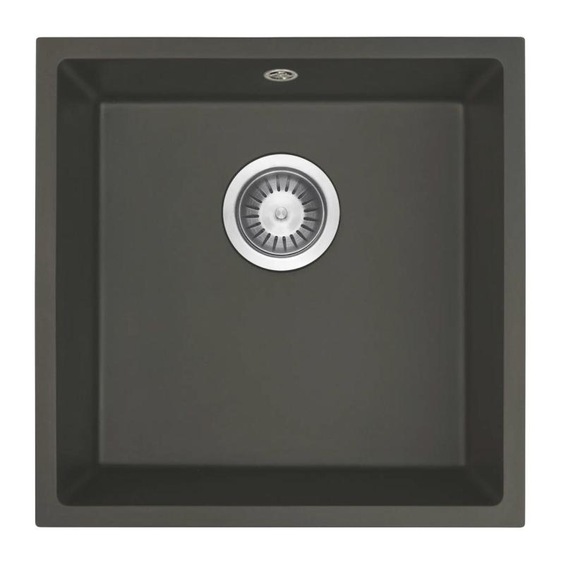 GraniteMy Universal Granito Cinza Escuro, Pia 40x40 cm Montagem Superior, Inferior e de Embutir com Plug de Aço Inoxidável 1208970742