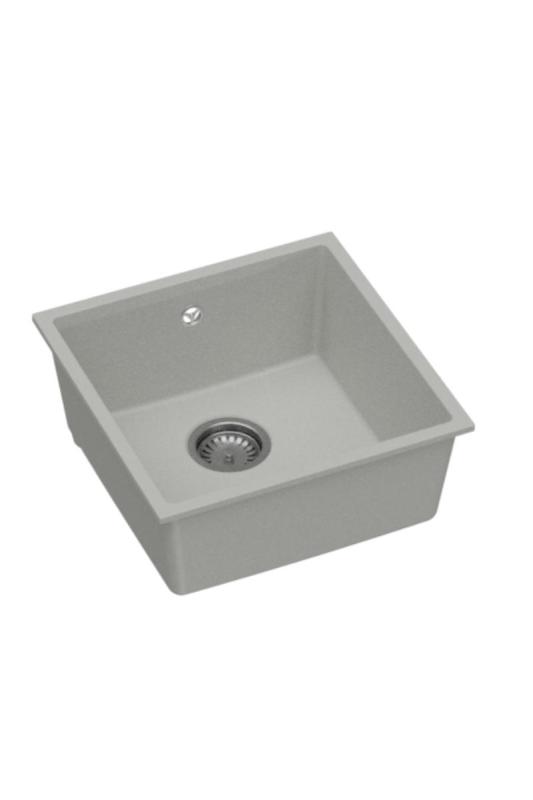 GraniteMy Pia Universal de Granito Cinza 40x40 cm de Superfície, Embutida e com Plug de Aço Inoxidável 1208970743