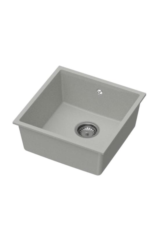 GraniteMy Pia Universal de Granito Cinza 40x40 cm de Superfície, Embutida e com Plug de Aço Inoxidável 1208970743