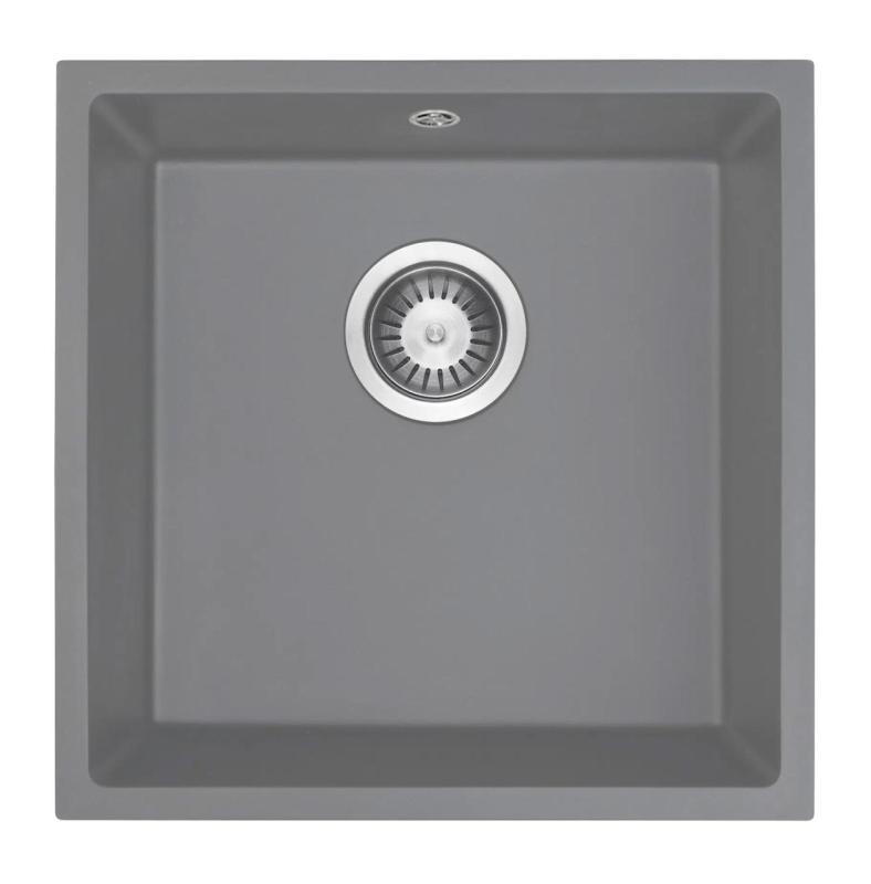 GraniteMy Pia Universal de Granito Cinza 40x40 cm de Superfície, Embutida e com Plug de Aço Inoxidável 1208970743