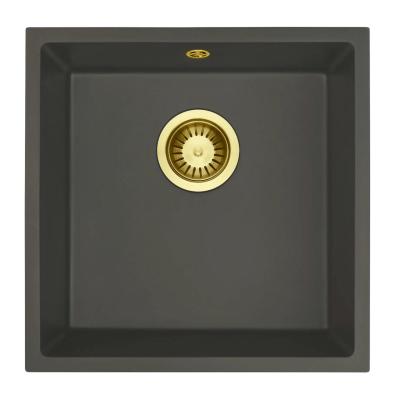 GraniteMy Universal Granito Cinza Escuro, Pia 40x40 cm de Instalação Superior, Inferior e Embutida com Plugue Dourado 1208970748