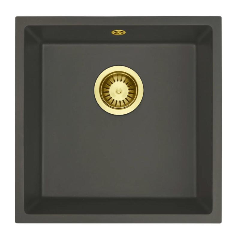 GraniteMy Universal Granite Grey, dark Sink 40x40 cm Top mount, Undermount and Flush mount with Golden Plug 1208970748