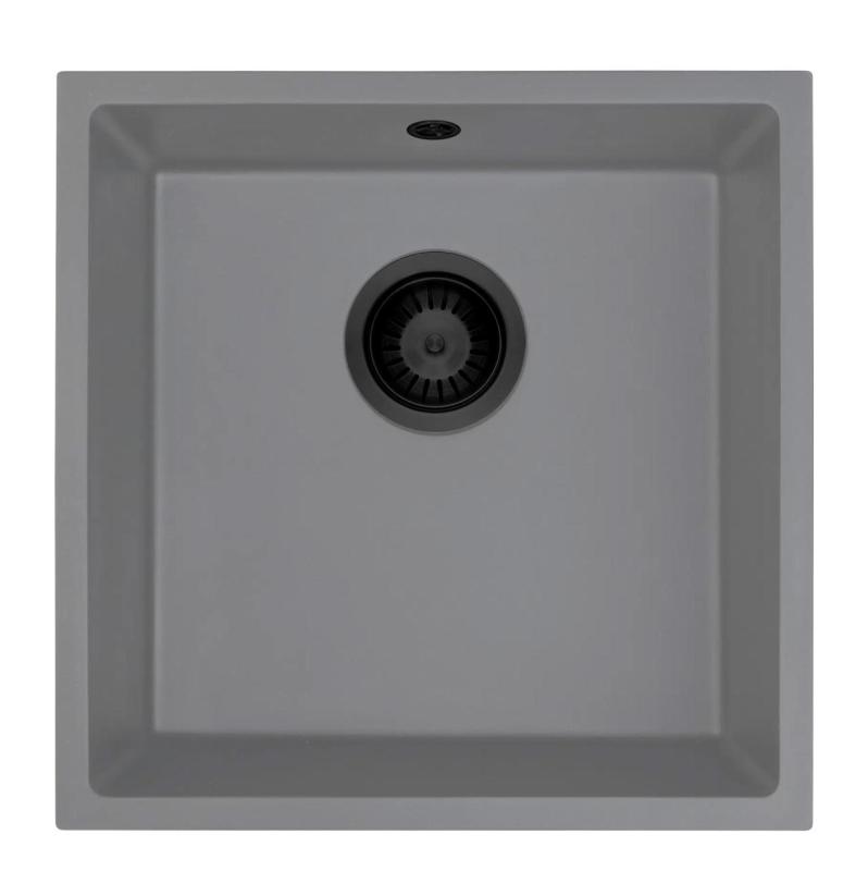 GraniteMy Pia Universal de Granito Cinza 40x40 cm de Montagem Superior, Inferior e Embutida com Plugue Preto 1208970751