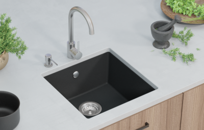 GraniteMy Pia Universal de Granito Cinza 40x40 cm de Instalação Superior, Inferior e Embutida com Plug de Cobre 1208970753