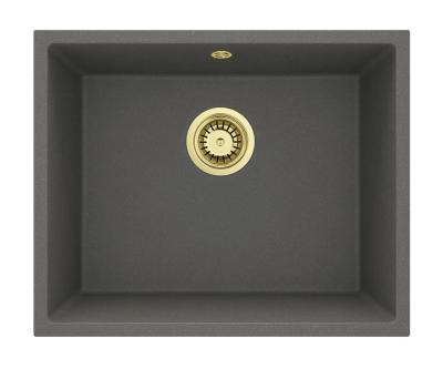 GraniteMy Universal Granito Cinza Escuro, Pia 50x40 cm Montagem Superior, Inferior e Embutida com Plugue Dourado 1208970756