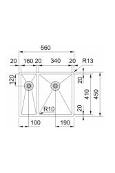 Franke Bolero Plus New R10 B2X 260-34-16 BR 1,5 Pia de aço inoxidável de um e meio Vlakinbouw, submontagem e montagem superior 56x45 cm 127.0733.338