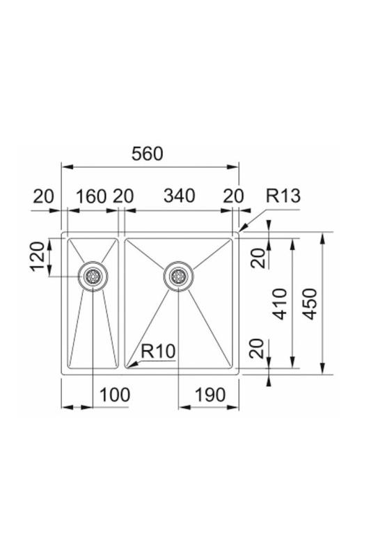 Franke Bolero Plus New R10 B2X 260-34-16 BR 1.5 One and a Half Stainless Steel Sink Flush-mount, Undermount, and Topmount 56x45 cm 127.0733.338
