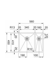 Franke Bolero Plus New R10 B2X 260-34-16 BL 1,5 Pia de aço inoxidável de um e meio Vlakinbouw, submontagem e montagem superior56x45 cm 127.0733.339