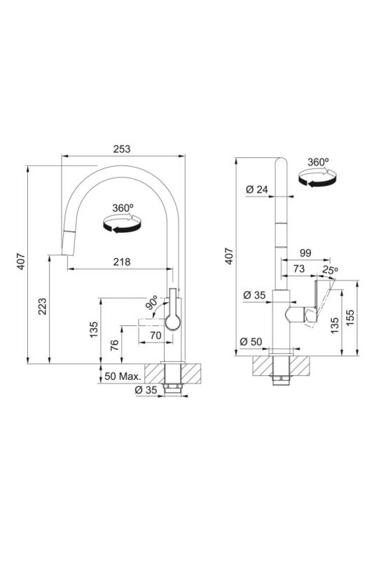 Franke Maris Slim J Torneira de Cozinha Cromada com Bico Retrátil 115.0728.388