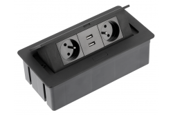 Cabo de extensão para secretária SOFT 2x tomada com ligação à terra, USB 2.1A, cabo de alimentação com ficha, preto