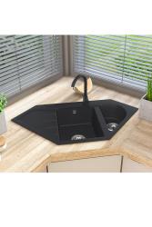 Graniteland Amiata Granito Preto Pia de Canto de Montagem 965x496mm com Plug de Aço Inoxidável 1208971120